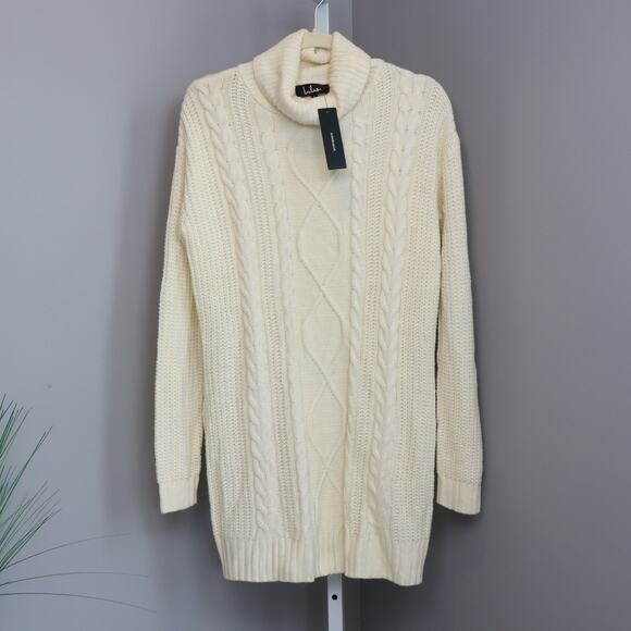 Lulus Cream Cable Knit Turtleneck Sweater/Dress – Longline – NWT – Size S/M - Picture 1 of 7